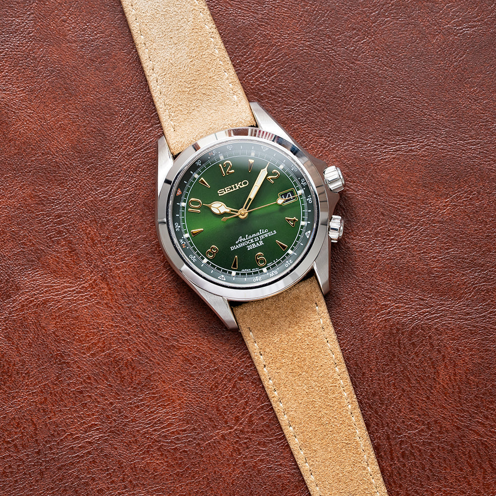 18mm 20mm 22mm Quick Release Tapered Suede Leather Watch Strap - Khaki Tan