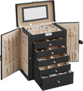 SONGMICS Jewelry Box Organizer, 6-Layer with 5 Drawers, Black | Jewelry Storage Case with Lock and Mirror, Large Storage Capacity, for Necklaces, Watches, Gift for Loved Ones UJBC152B01