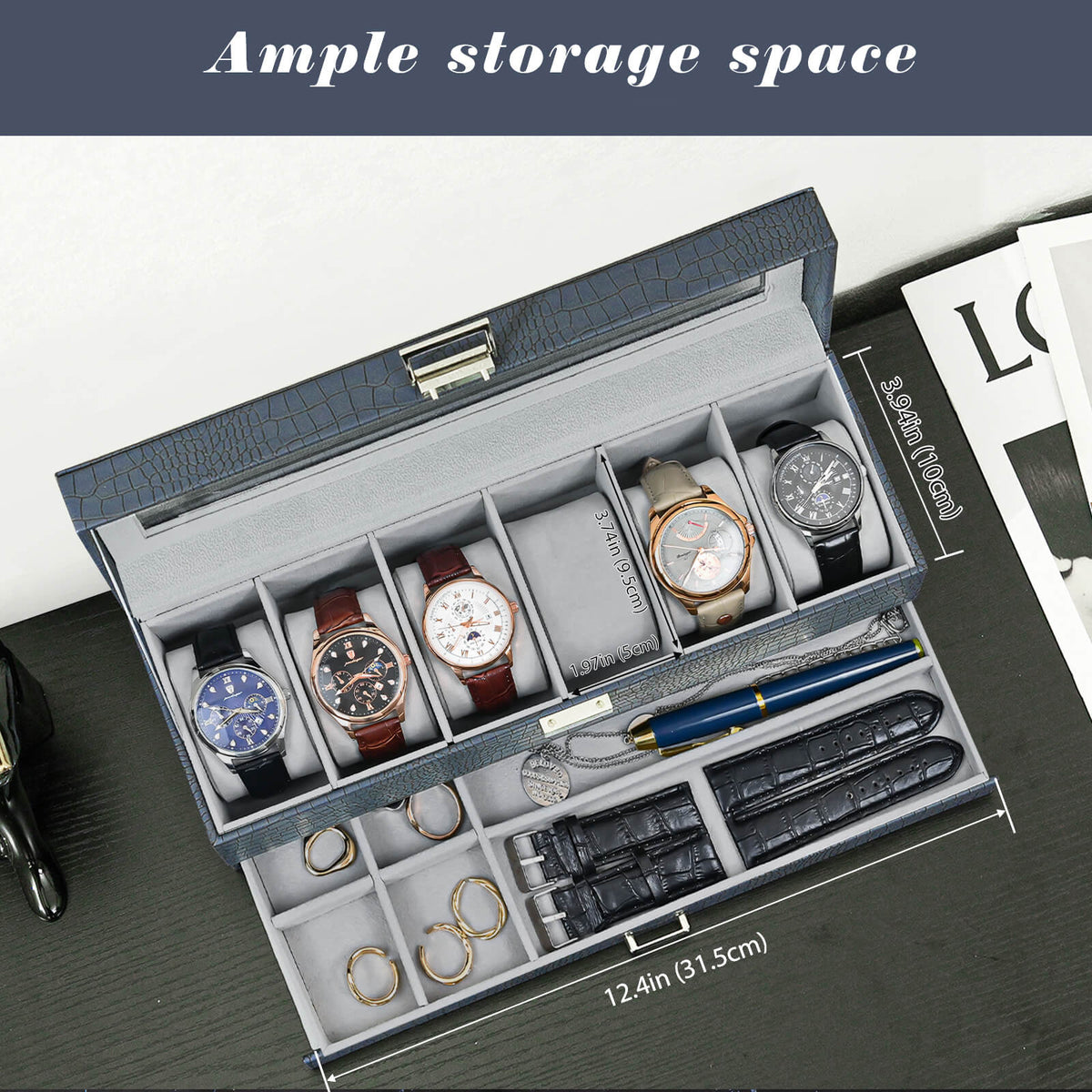 2-Layer Watch Box with Glass Lid, Jewelry Organizer Display Case | ProCase