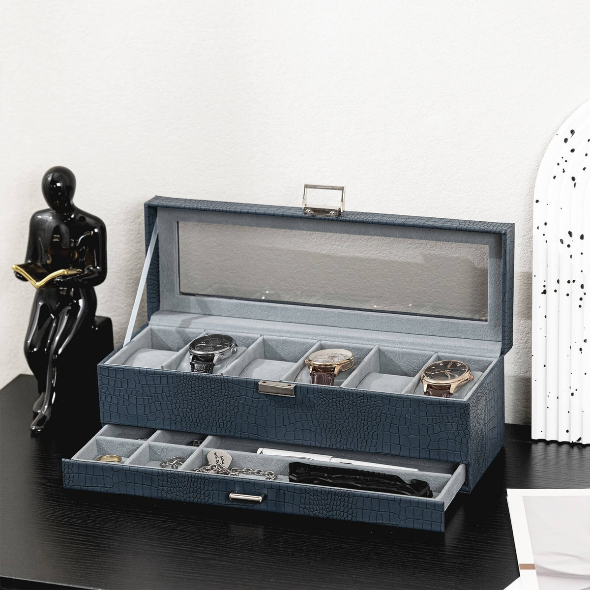 2-Layer Watch Box with Glass Lid, Jewelry Organizer Display Case | ProCase