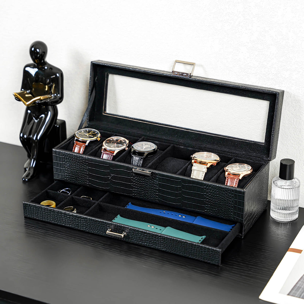 2-Layer Watch Box with Glass Lid, Jewelry Organizer Display Case | ProCase