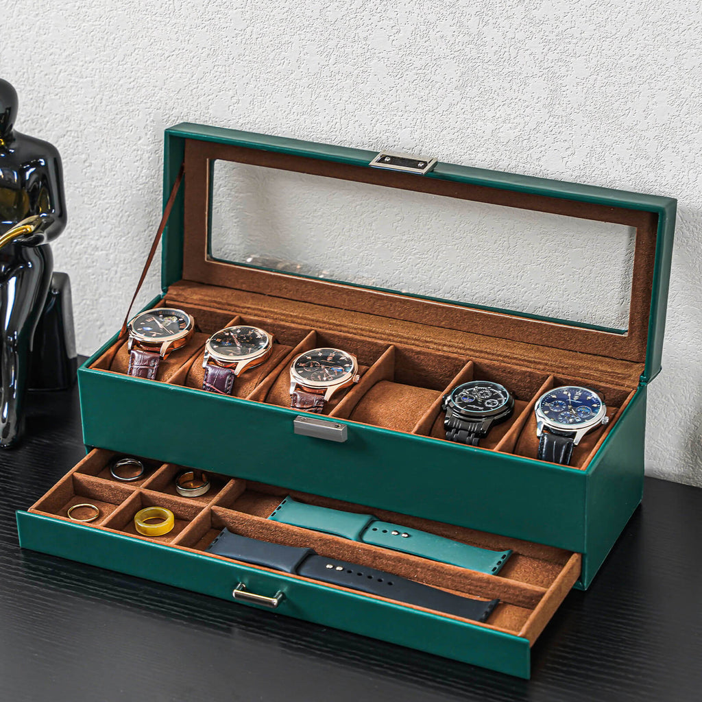 2-Layer Watch Box with Glass Lid, Jewelry Organizer Display Case | ProCase