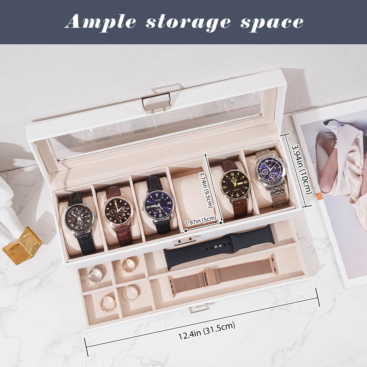 2-Layer Watch Box with Glass Lid, Jewelry Organizer Display Case | ProCase
