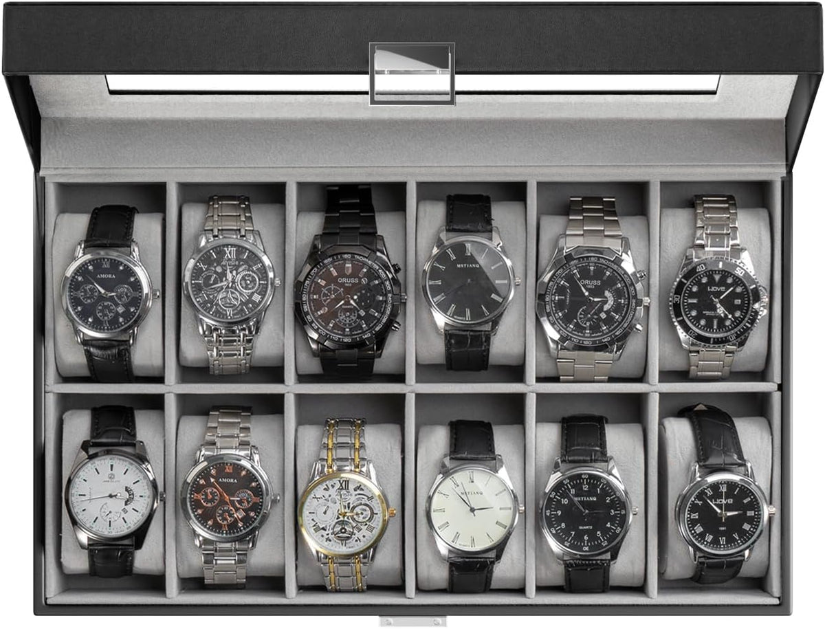 Watch Box with Glass Lid, 3-18 Slots PU Leather Watch Storage Organizer & Display Case | ProCase