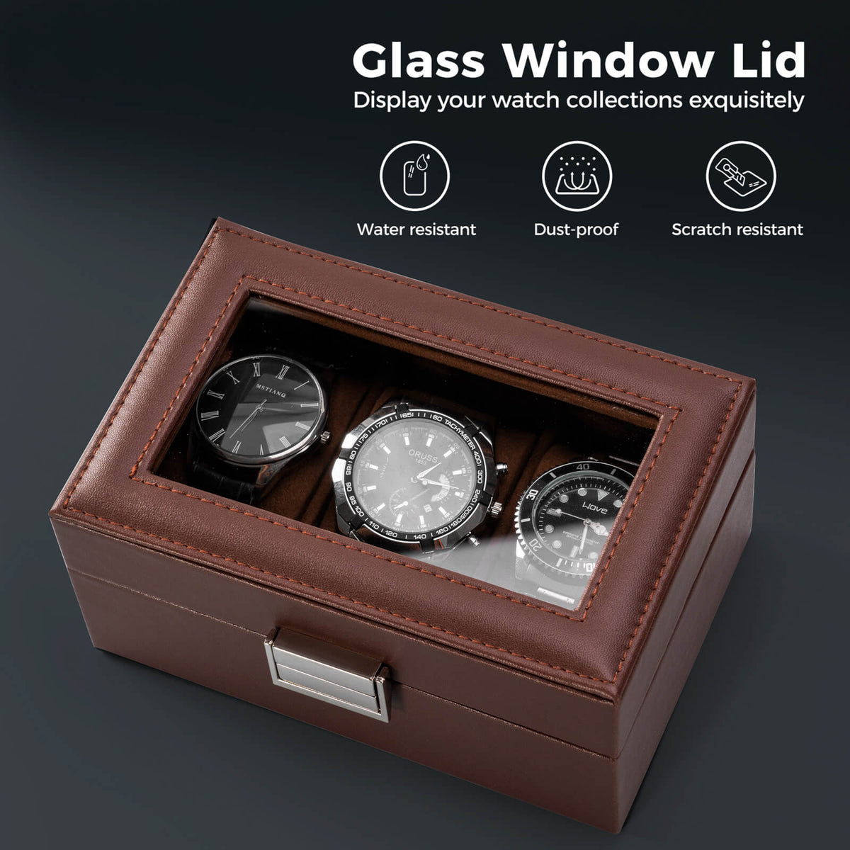 Watch Box with Glass Lid, 3-18 Slots PU Leather Watch Storage Organizer & Display Case | ProCase
