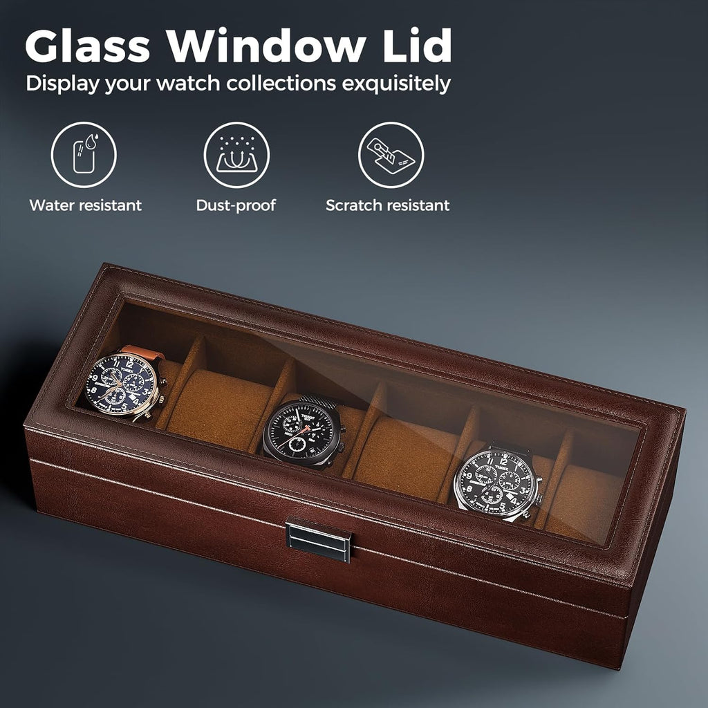 Watch Box with Glass Lid, 3-18 Slots PU Leather Watch Storage Organizer & Display Case | ProCase