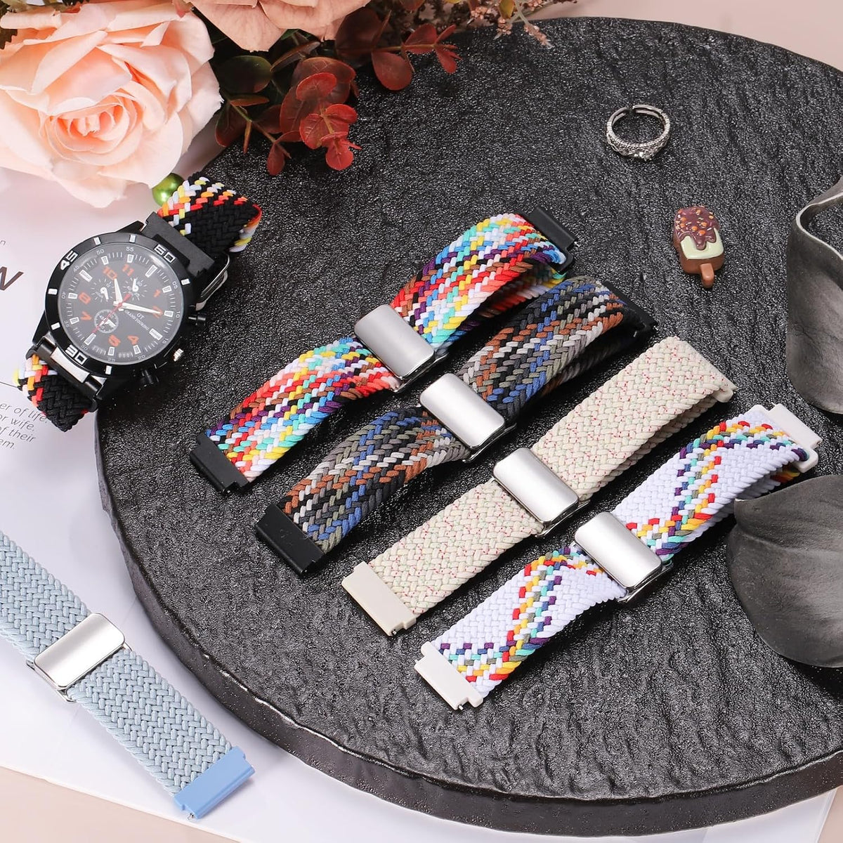 HARFINGTON Nylon Watch Band Quick Release Watch Straps Replacement Bands for Men Women with Magnet Buckle