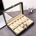 Jewelry Box - Watch Box 12 Slot Faux Leather with Lock - Single & Double Layer Watch Storage Case with Glass