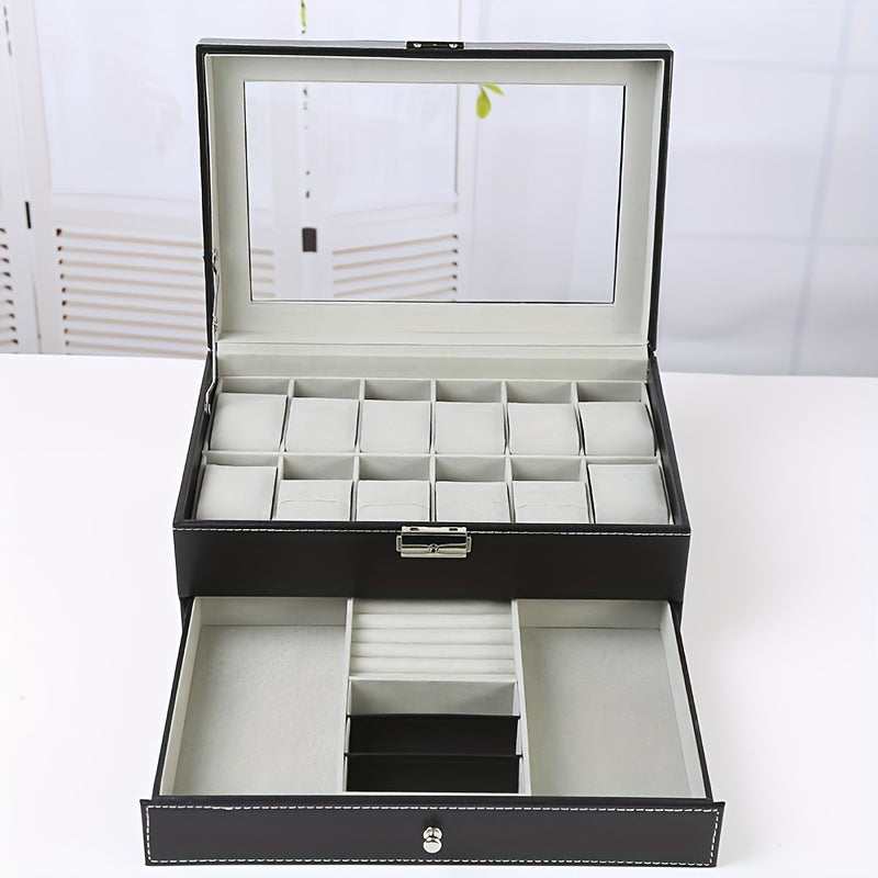 Watch Box Collection with 10-Slot and 12-Slot Single-Layer Cases plus Brown or Black Drawer Styles