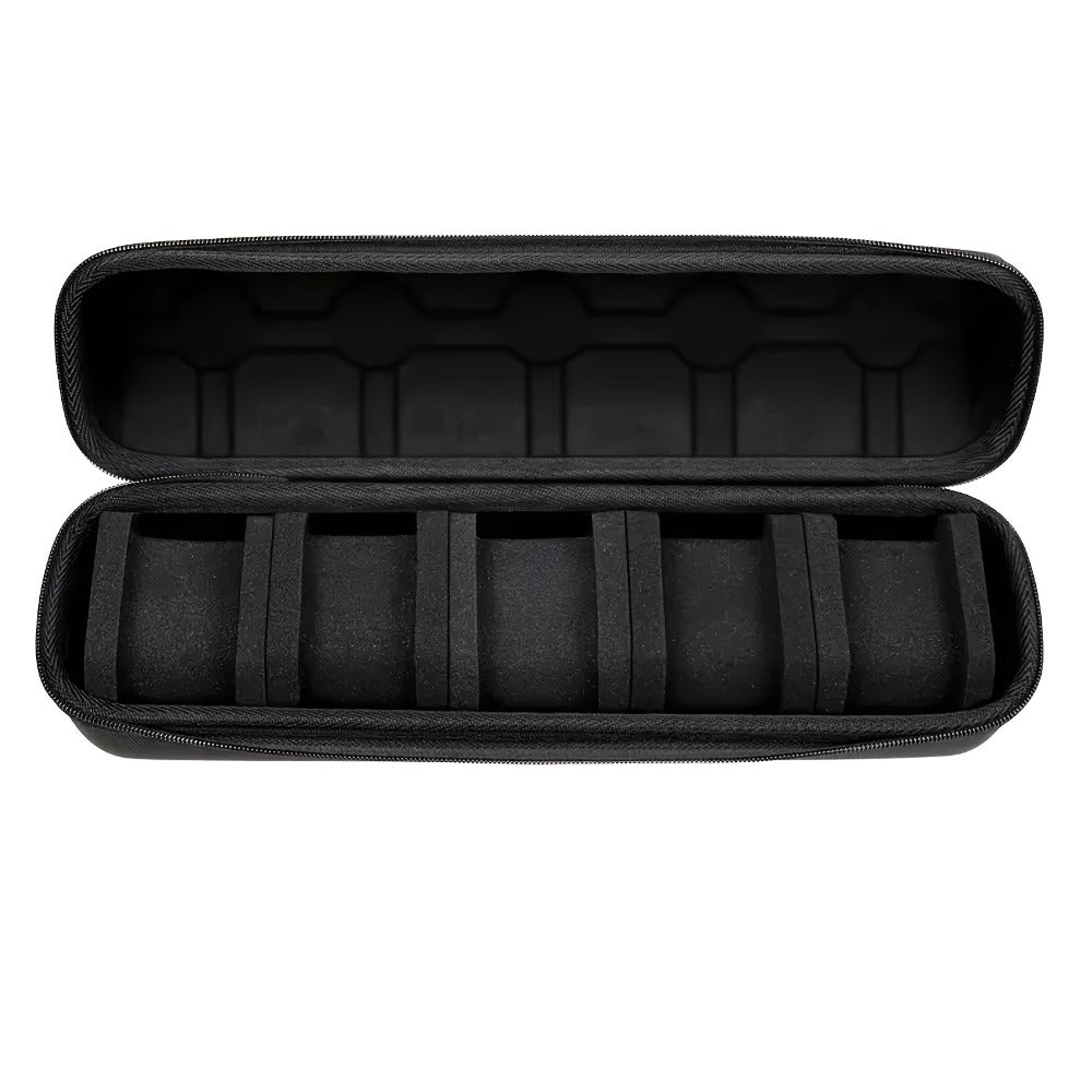 Five-Slot Travel Watch Case with Zippered Hard-Shell Form, Carry Handle and Removable Pillows