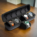 Five-Slot Travel Watch Case with Zippered Hard-Shell Form, Carry Handle and Removable Pillows